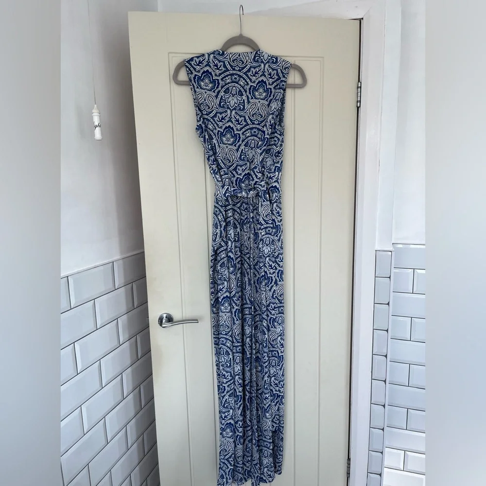 Mango Blue Paisley Patterned Wide Leg Jumpsuit Size Large New With Tags - Picture 4 of 4